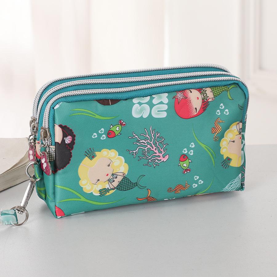 Three-Layer Zipper Clutch Wristlet - Women's Cute Washable Cloth Handbag & Phone Purse
