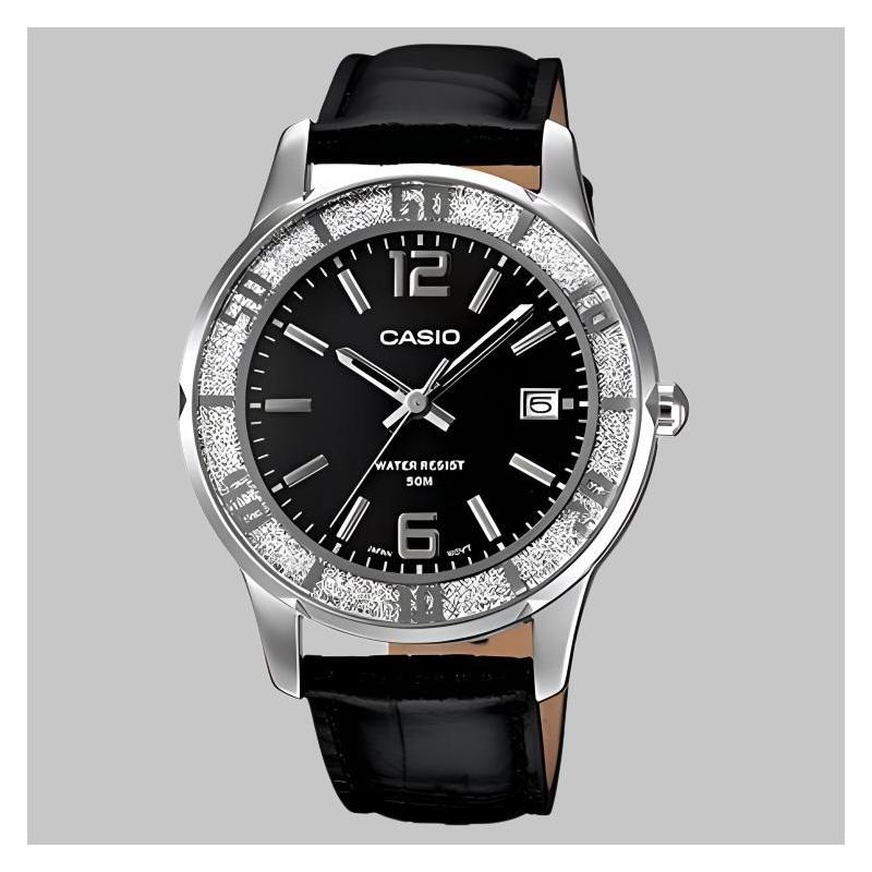 Casio 50 meters waterproof quartz movement leather strap Japanese and Korean watch 45.5mm women's watch black dial LTP-1359L-1A