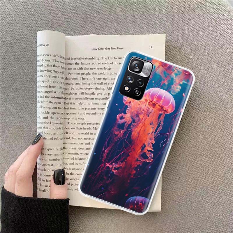 Enchanting Neon Jellyfish Phone Case For Redmi Note 13 12 Pro Plus 14 15 Pro 5G 11 11T 11E 11S 10 Pro 10S 9 9S Cover Cell Clear