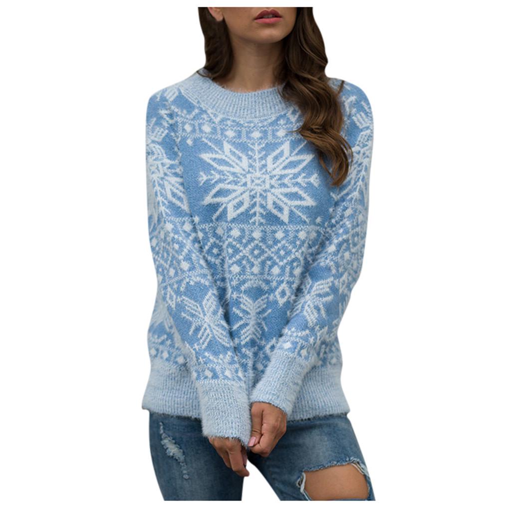 Women Christmas Sweater Long Sleeve  Christmas Tree Knitting Sweater Tops