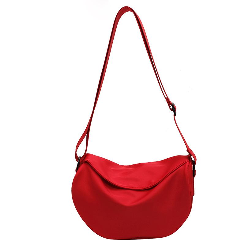Canvas Bag Women's New Red Small Dumpling Bag Solid Color Simple Single Shoulder Crossbody Bag