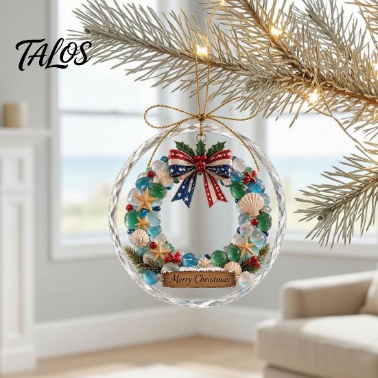 Handcrafted Style Ornament Christmas Acrylic Hanging Pendant for Holiday Tree Decoration, 2D Flat Ocean Theme Decorative Accessory Home Party