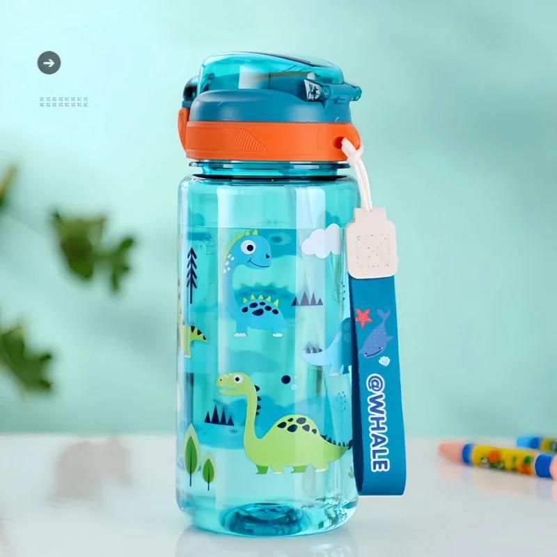 Dinosaur Water Bottle For Kids Water Sippy Cup With Silicone Straw Leakproof Plastic Water Bottles Summer Kids Water Cup