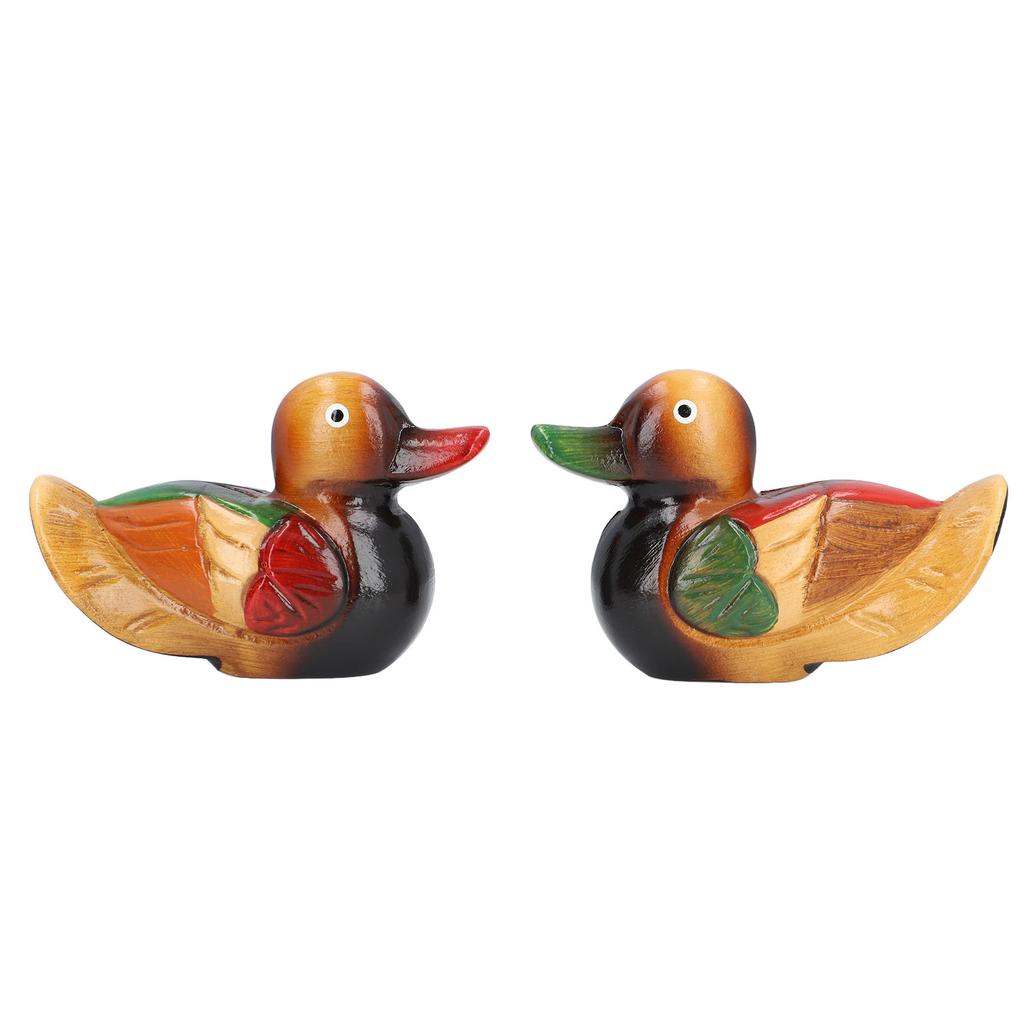 1 Pair Wooden Mandarin Ducks Figurine Colorful Love Birds Duck Statue Handmade Decorative Sculpture Wedding Ornament