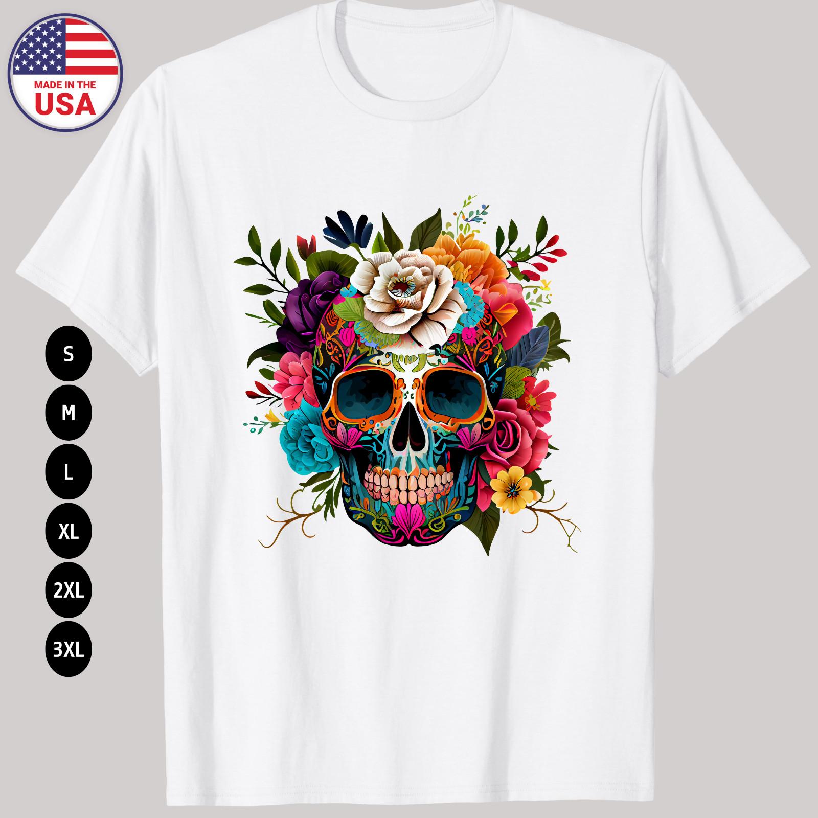 Sugar Skull Flower Men s White T-Shirt, Gift T-shirt, Wild Flowers Shirt S-3XL S разноцветный