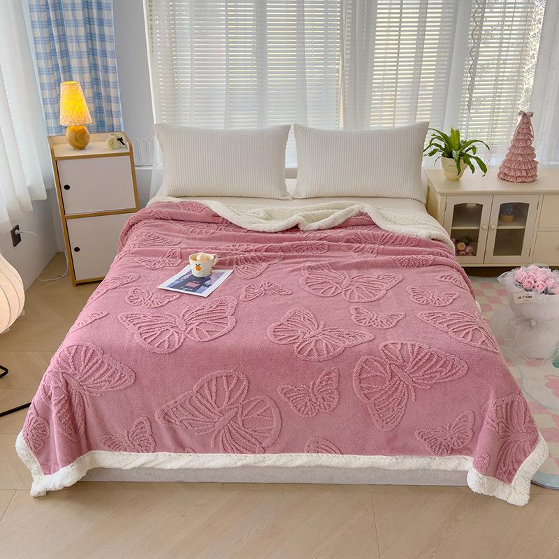 Butterfly Solid Color Jacquard Multifunctional Blanket  Fleece Blanket Milk Fleece Warm Casual Cover Blanket