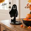 Spooky Pumpkin Tea Light Decor Halloween Wooden Candle Holder, Black Hollow Crow Spider Tealight Display Party Atmosphere Stand, Gothic Silhouette