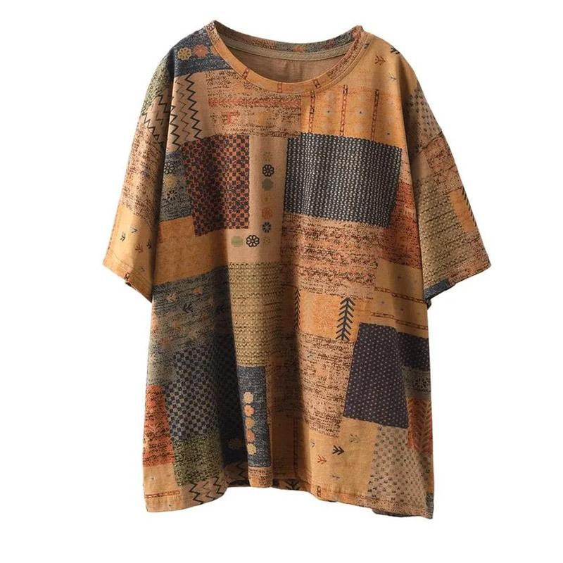 Women T-shirt Summer Large Size Cotton Shirt Soft Loose Printed Casual Pullover T-shirt Top