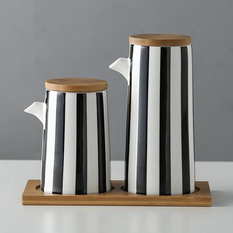 marble Ceramic Gravy Olive Oil Pot set Soy Sauce Vinegar Seasoning Can Oil Bottle Kitchen Cooking Tools Storage Bottles set
