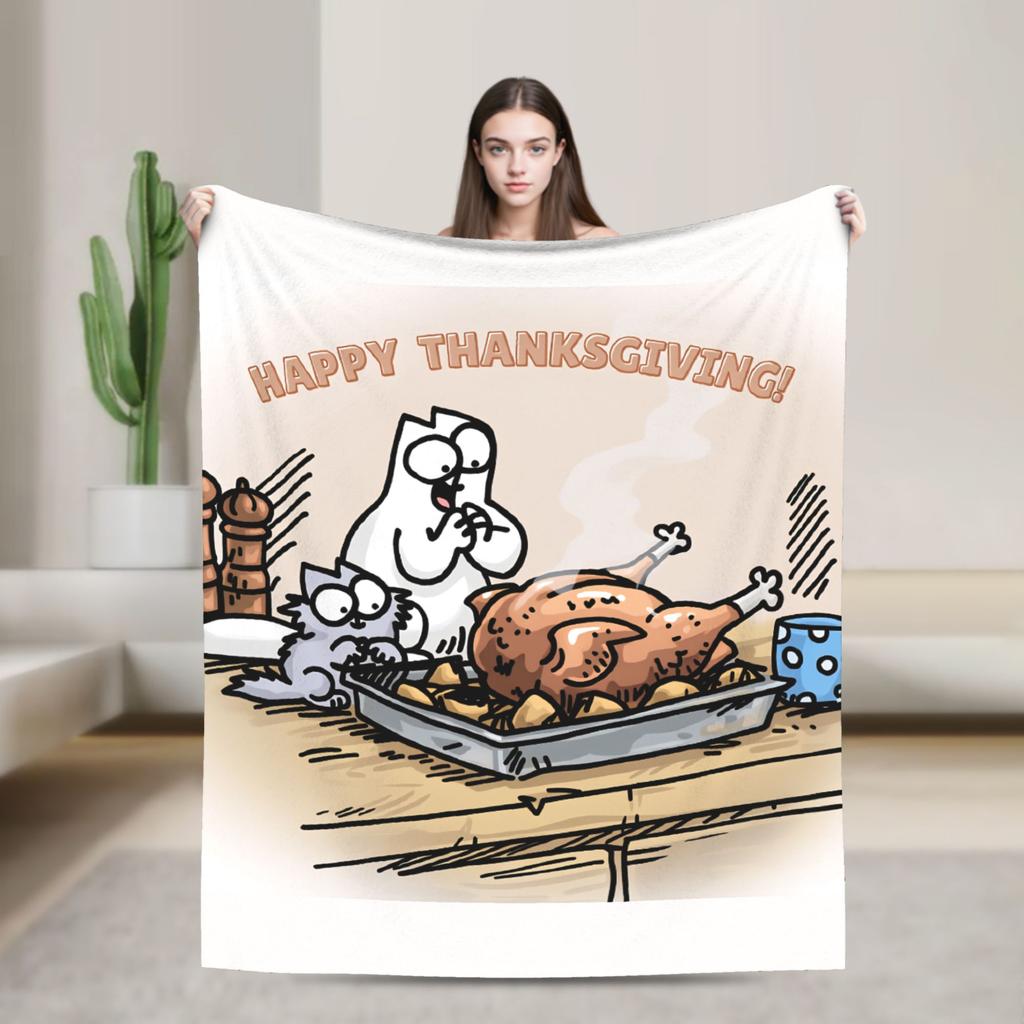 Cartoon Simons Cat Blanket Cute Warm Soft Novelty Plush Throw Blanket For Couch Chair Sofa Bed Airplane Travel Bedspread Bed