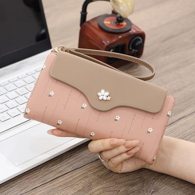 Damen Geldbörsen Floral Frischer Stil Multi-Karten Clutch, Lange Geldbörse, Kartenhalter, Lederclip, Münzfach