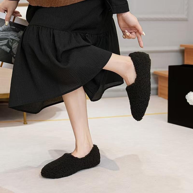 Damen Fleecegefütterte Lammwoll-Slipper Winterschuhe, Übergrößen 41-43