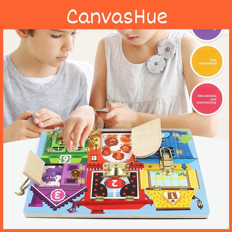 Wooden Busy Board With Unlocking Locks For Toddler Development And Early Learning
