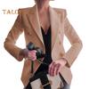 Women Suit Coat Lapel Long Sleeve Solid Color Suit Jacket Loose Fit Double Breasted Work Outwear Business Casual Wear