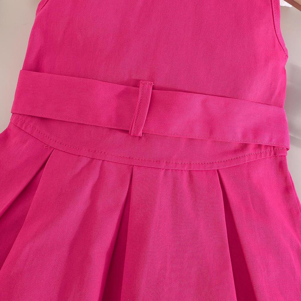 Girls' Solid Color Sleeveless Belted Dress