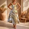 Women's Sleeveless U Neck Abstract Marble Print A-Line Maxi Dress for Casual Vacation