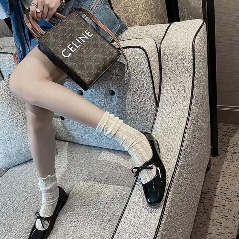 Girls Lace Punching Mid-Calf See-Through Socks white