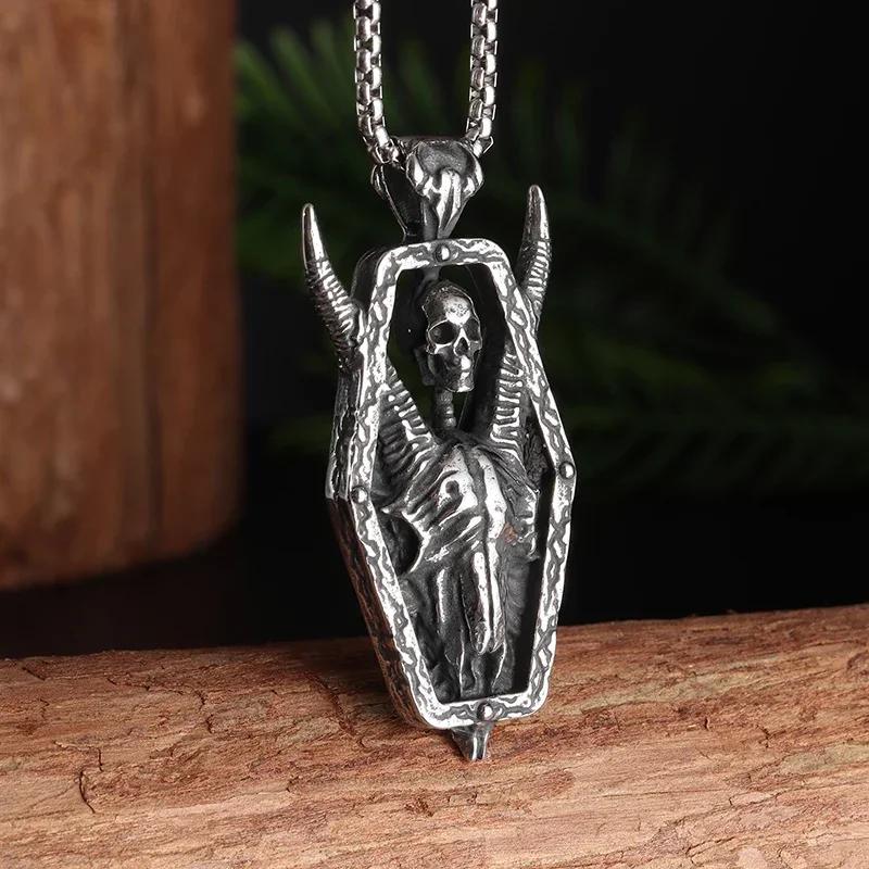 Silver Color Upper Body Skull Pendant Men\'s Biker Punk Necklace Gothic Alternative Casual Jewelry