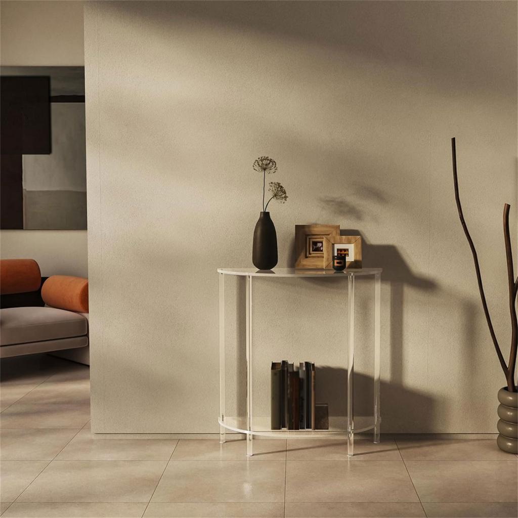 Elegant Acrylic Corner Storage Table with Two Levels for Books and Decoration Living Room Space Saving Designs