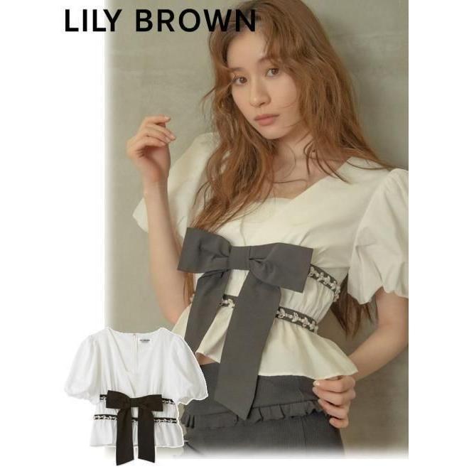 (10% OFF & 300 yen OFF for a limited time) Lily Brown / Lily Brown Peplum Ribbon Tops 26 Spring/Summer. LWFT262844