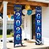 1 Set Polyester Graduation Door Banner Set Class of 2026 Pattern Hanging Porch Signs for Graduation Party Front Door Porch Decor