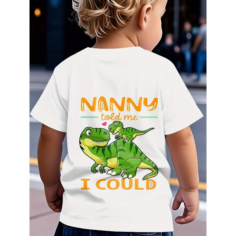 Mărimi europene Tricou de vară cu gât rotund, imprimeu cu dinozaur de desene animate și literă engleză, cu mânecă scurtă, pentru băieți și copii mici
