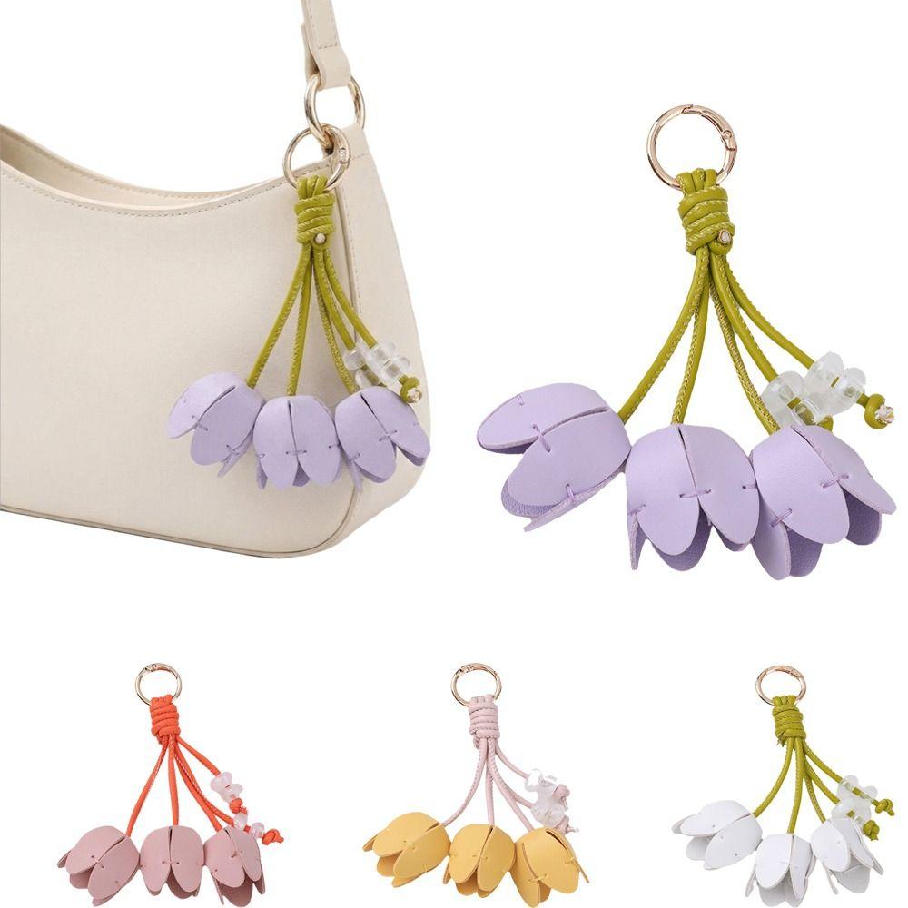 Tulip Shape Bag Charm Gold Tone Decorative Charm Elegant Keychain Pendant Gift Accessory