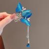 Eleganter blauer bestickter Schmetterling Haarkamm - Antiker Stil Hochsteckfrisur Accessoire