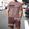 Summer  Arrival Men's Casual Two-Piece Set Striped Print Short-Sleeve Shirt and Athletic Shorts Set