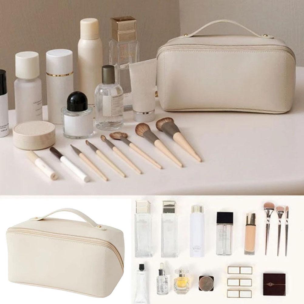 Portable Travel Cosmetic Bag PU Leather Makeup Bag Large Capacity Cosmetic Bag Organizer Toiletry Bags with Handle and