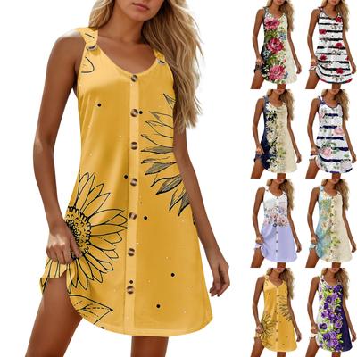 Summer Dresses For Women Beach Boho Sleeveless Printing Tshirt Tank Sundresses