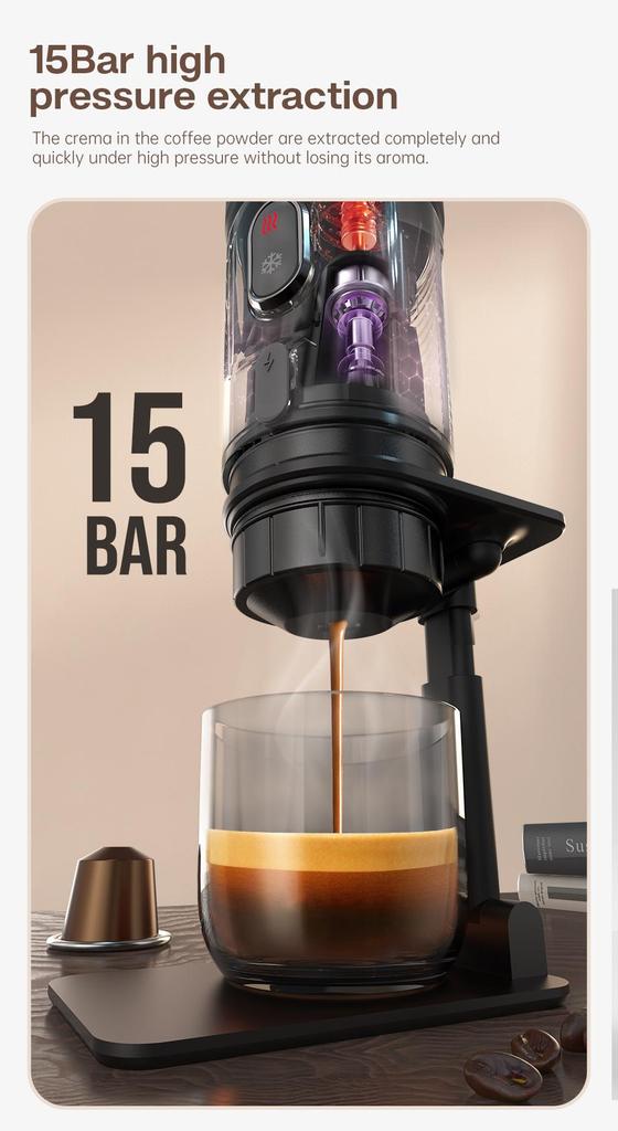 HiBREW H4A Draagbare Koffiemachine voor Auto & Huis, 3-in-1 Espresso Koffiezetapparaat, 80W 12V Auto Koffiezetapparaat, 15bar, 60ml Watertank