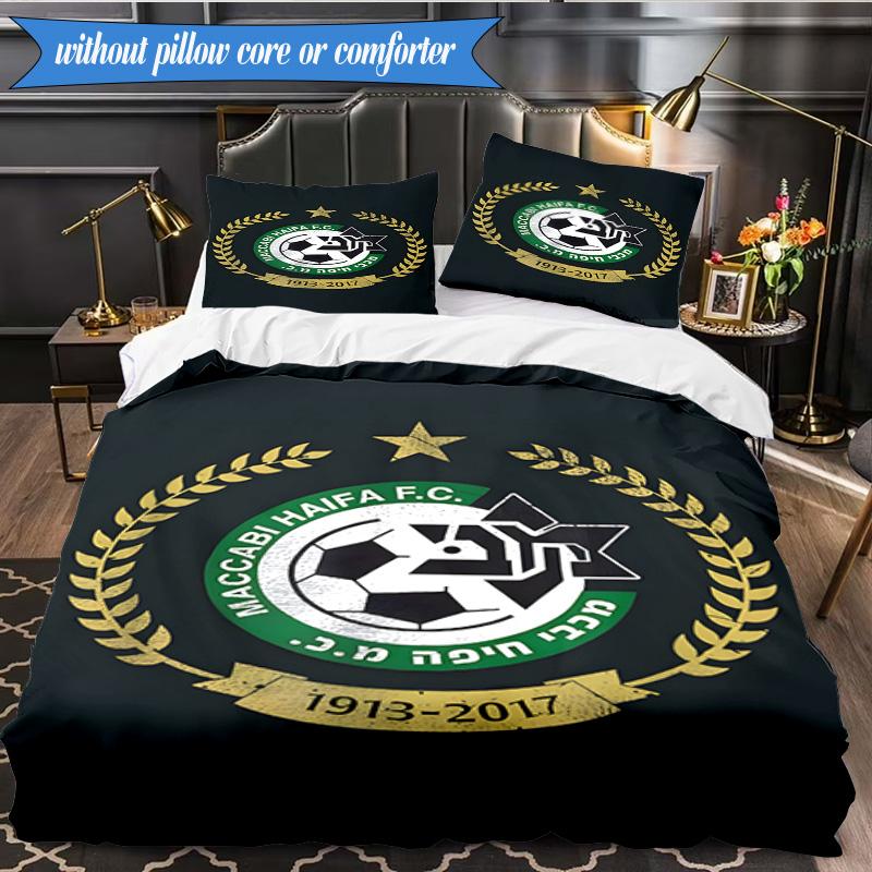 3PCS Maccabi Football Club Printed Soft Bedding Set,Including 1pc Duvet Cover And 2pcs Pillowcases Perfect for Bedroom, Dormitory, Fan gift