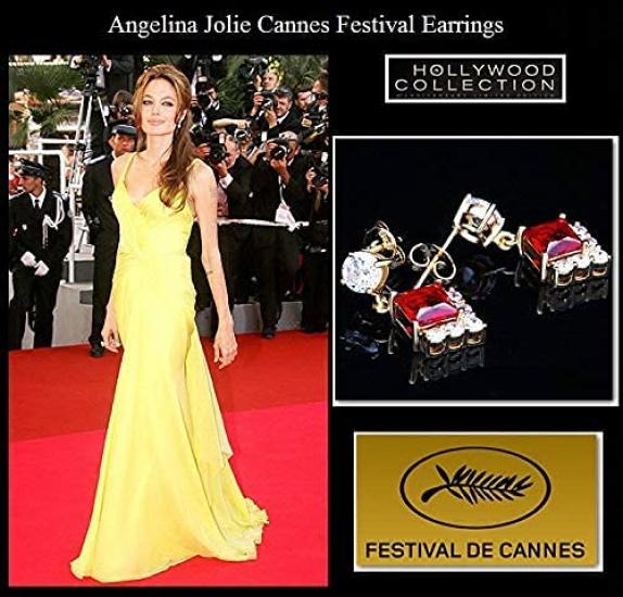Ruby Red 18K Princess Cut CZ Dangle Hollywood Celebrity Jewelry Earrings, Gold, Diamond, Earrings, 18KGP,