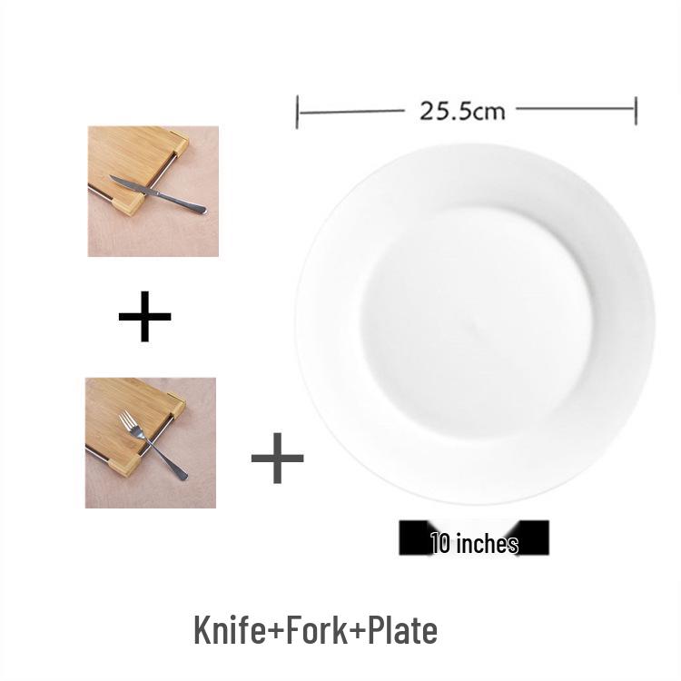 Thickened Stainless Steel Cutlery Set: Ceramic Plate, Steak Knife, Fork, Spoon - Three-Piece Western Dining Set