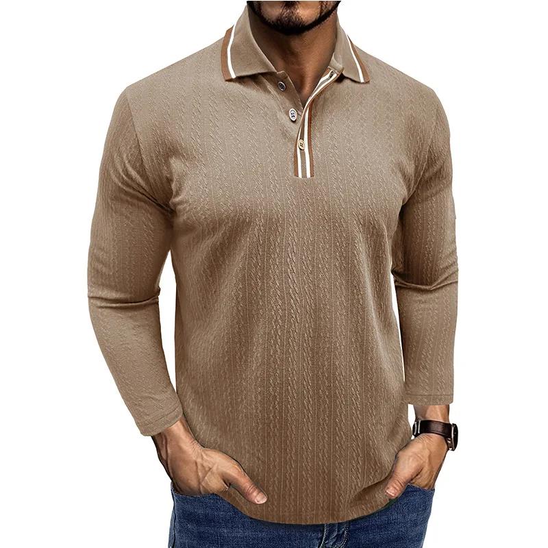 

Men s Knit Long Sleeve Polo Shirts Turn Down Collar Business Casual Pullover Tops M хакі