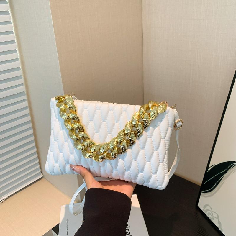 

Ретро повседневная простая цепочка 2024 летняя новая сумка женская сумка через плечо модный тренд портативная косая сумка белый