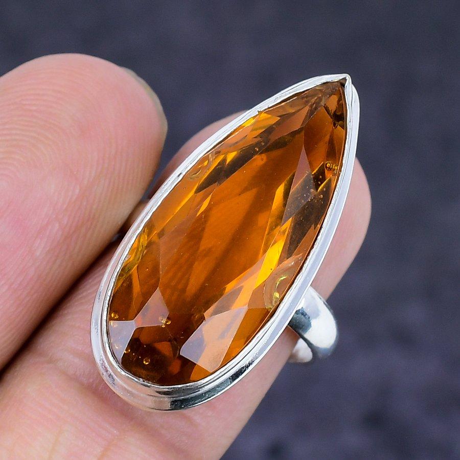 Citrine Gemstone Handmade 925 Sterling Silver Jewelry Ring Size 7.5 B4Q08
