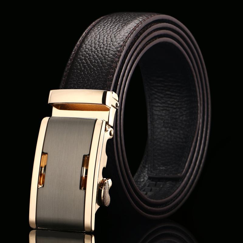 Brown Open Edge Cowhide Belt  Men's Real Cowhide Business Casual Automatic Buckle Belt