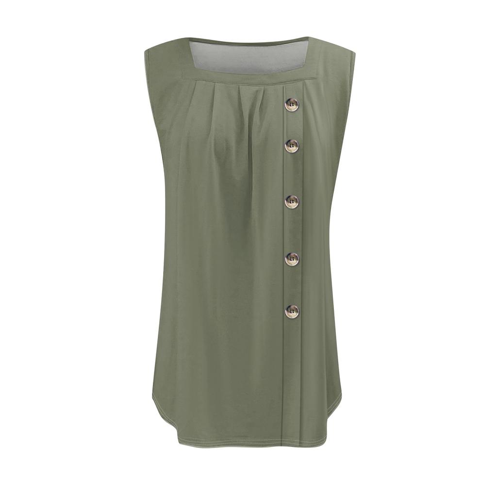 Moda Femei Ocazional De bază Plisat Simplu Nasturi Guler Pătrat Fără Mâneci Vestă Imprimat Vară Maiuri