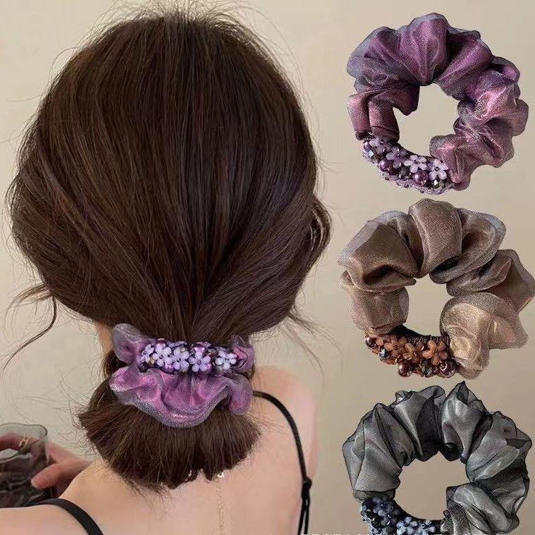 Elegant Mesh Hair Tie with Sparkling Rhinestones, High-End Luxury Hair Accessory for Women, 2025 Style