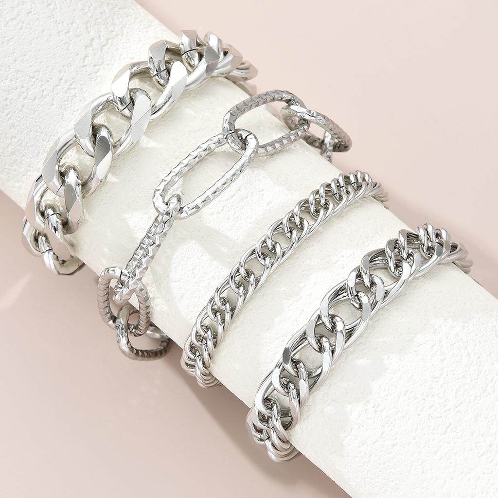 4pcs Set Punk Thick Cuban Link Bracelets Simple Chunky Exaggerated Stacked Chain Bracelet For Women Fashion Daily Wear Jewelry