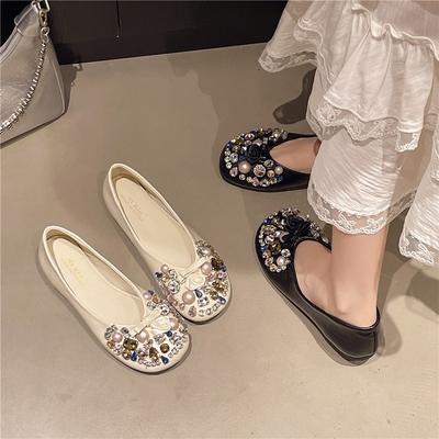 Autumn New Fashion Casual Versatile Women's Soft-soled Round Head Shallow Mouth Single Shoes Rhinestone Mary Jane Shoes