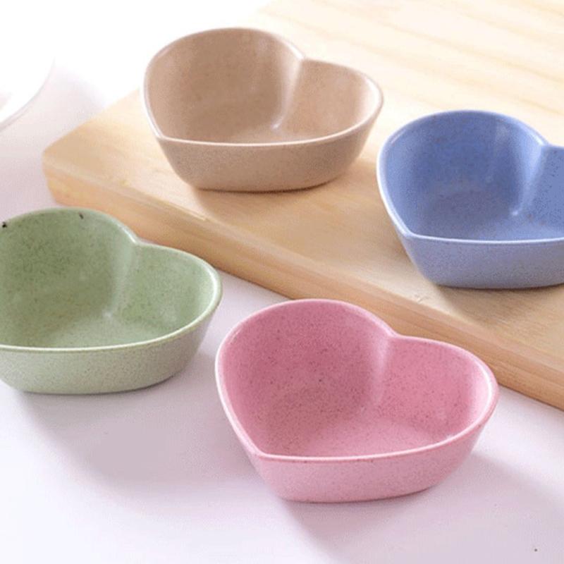 Love Heart Shape Wheat Straw Bowl Vinegar Seasoning Solid Soybean Sauce Dish