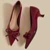 Bow Autumn Super Soft One-pedal Single Shoes Versatile Pointed Red High Heels College Style Design
