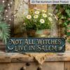 2D Flat 1pc, Vintage Not All Witches Live In Salem Long Aluminium Decorative Sign, Gothic Witch Broom Crow Embossed Style Aluminum Plaque