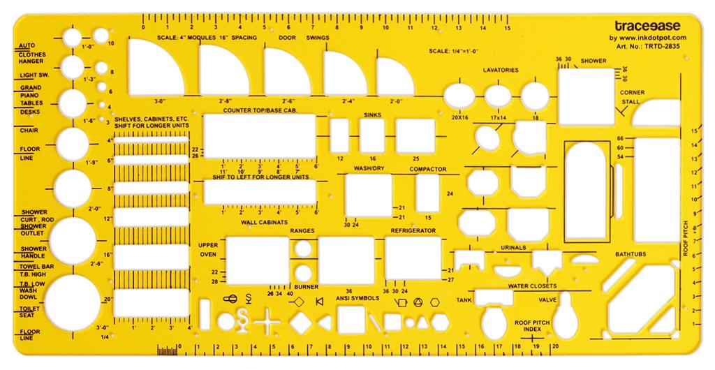 Traceease House Plan Architectural Template, Kitchen & Bath Fixtures Stencil, Designer Drafting Tool, 23.4 X 11.4