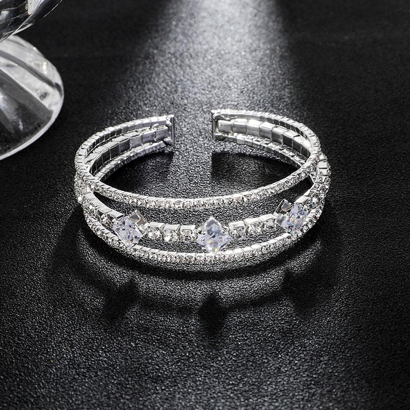 Single Row Luxury Full Diamond Bracelet Zircon Inlaid Claw Chain Bracelet Open Bracelet Jewelry