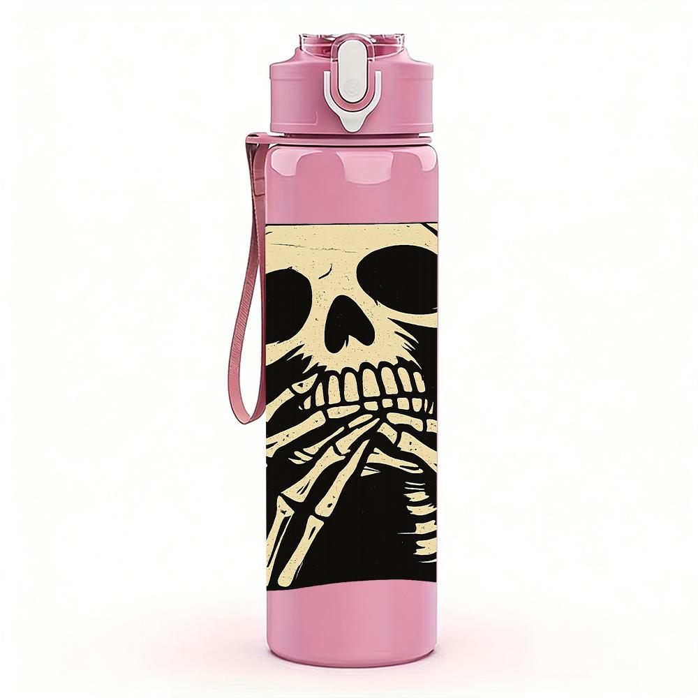 1PC Monochrome Skeleton Bust 750ml Color Plastic Sports Water Bottle Leakproof Flip Straw Lid For Sports Office Home Use