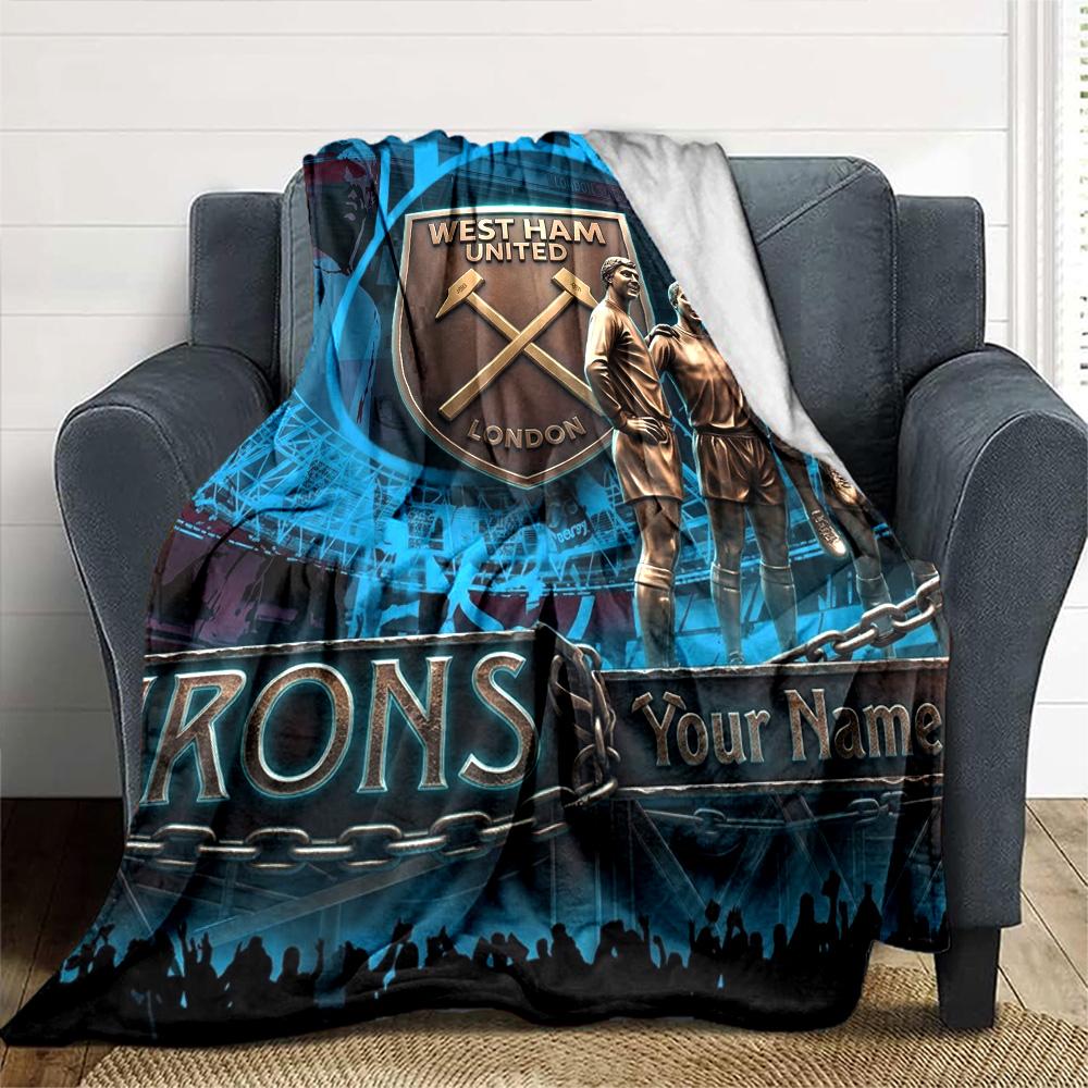 Name Custom West Ham United FC Print Flannel Blanket High Quality Warm Comfortable Cover for All Seasons Perfect for Gifts Home Decor
